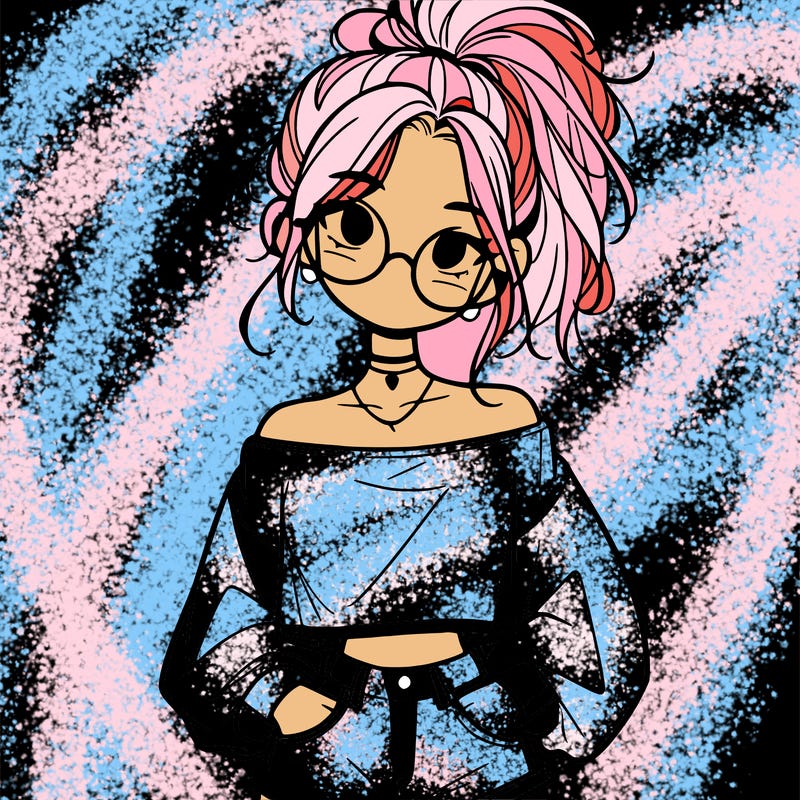 girl with a messy ponytail glasses a baggy crop top and jean shorts