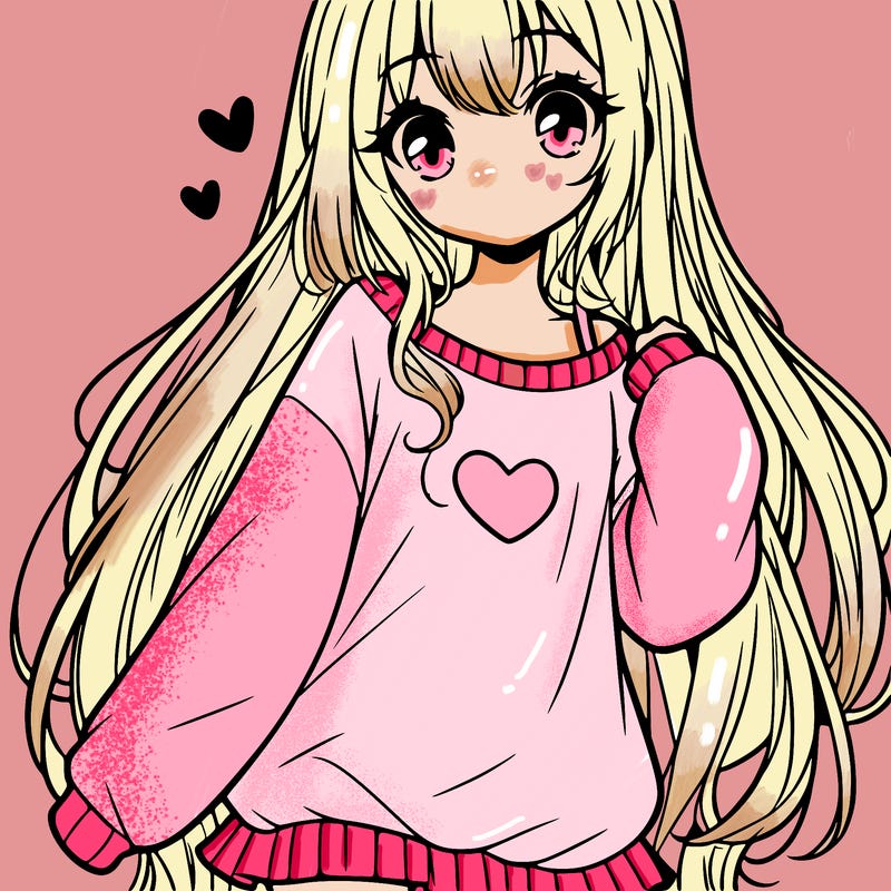 sweet cute anime girl with long hair in cute sweatshirt