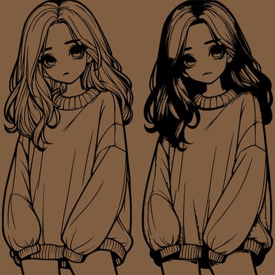 realistic girl with baggy sweater