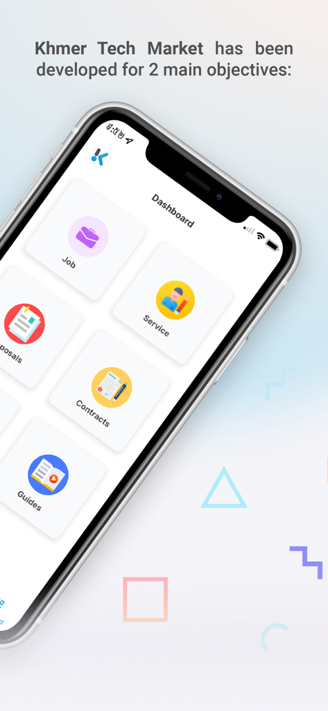 Khmer Tech Market - Khmer Tech Market app dashboard with service and job icons