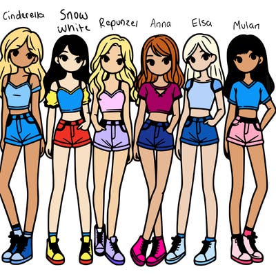 a group of girls wearing crop tops and shorts