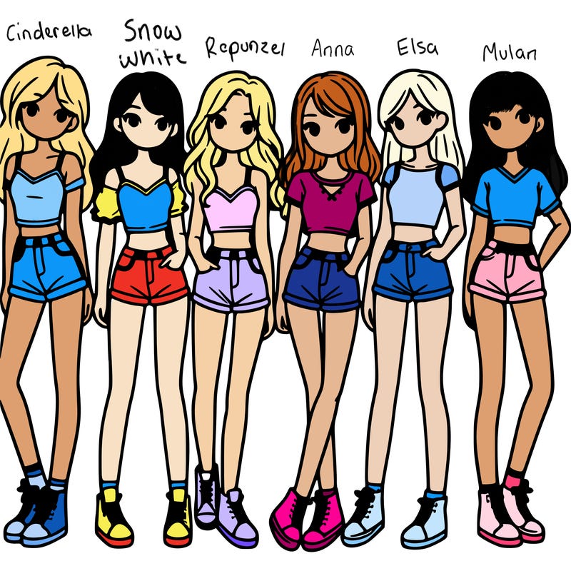 a group of girls wearing crop tops and shorts