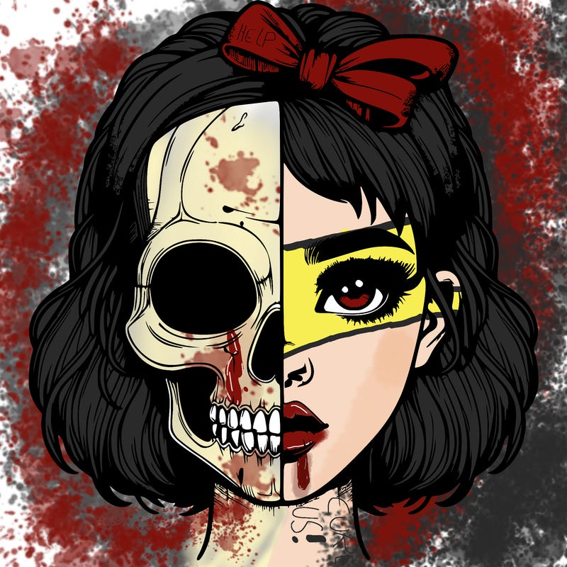 realistic girl with half skull mask