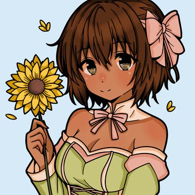 anime girl holding a flower