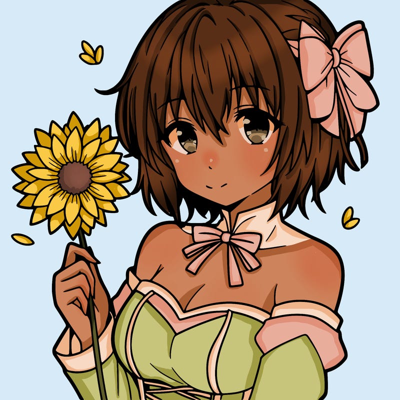 anime girl holding a flower