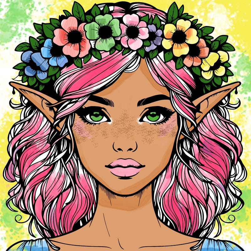 realistic female elf with flower crown