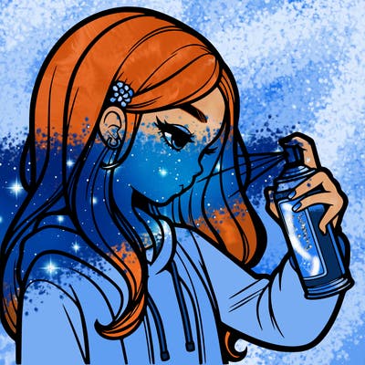 a realistic girl spray painting