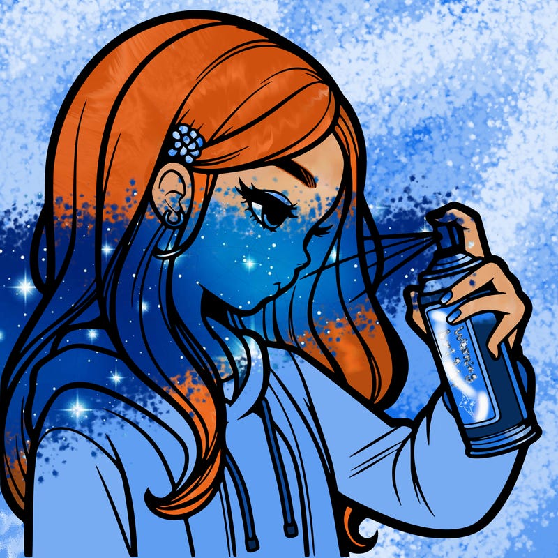 a realistic girl spray painting