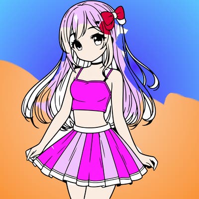 girl in a skirt with crop top anime styled