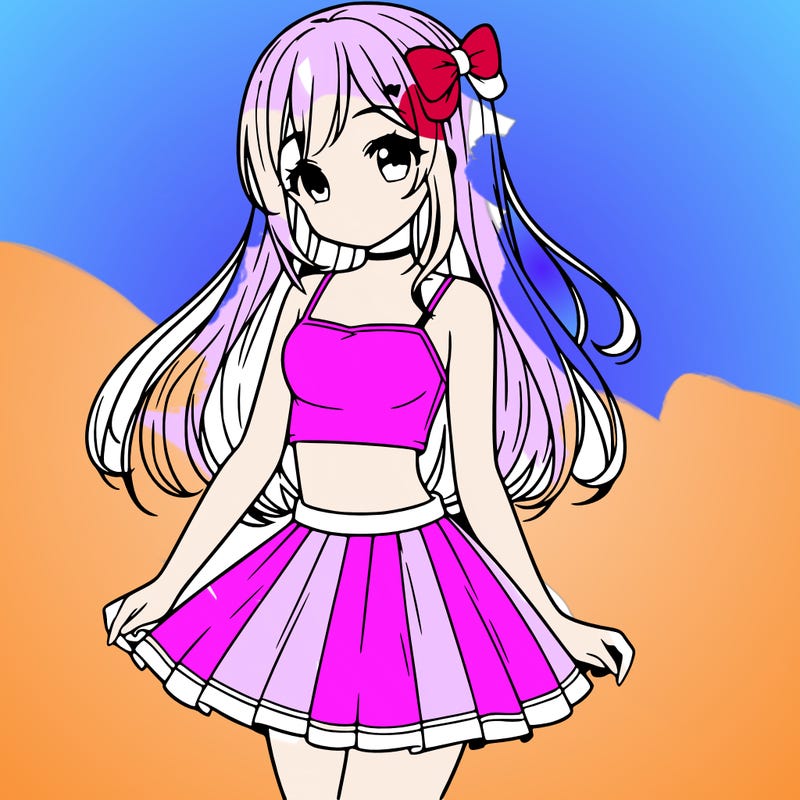 girl in a skirt with crop top anime styled
