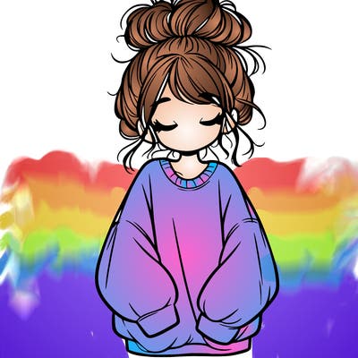 girl with baggy sweatshirt and messy bun