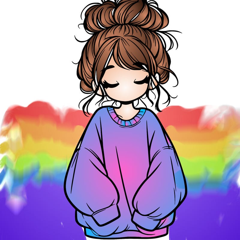 girl with baggy sweatshirt and messy bun