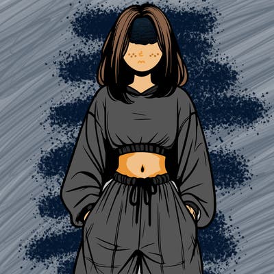 realistic girl faceless with baggy pants and a crop top