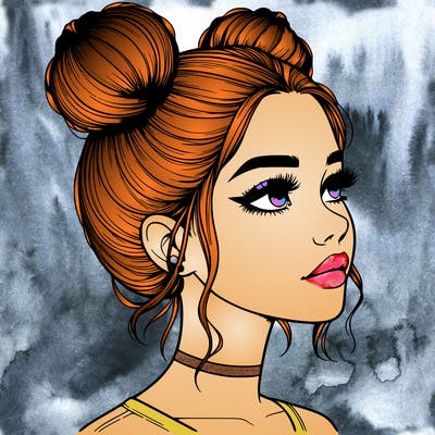 realistic girl with buns on the top of her head