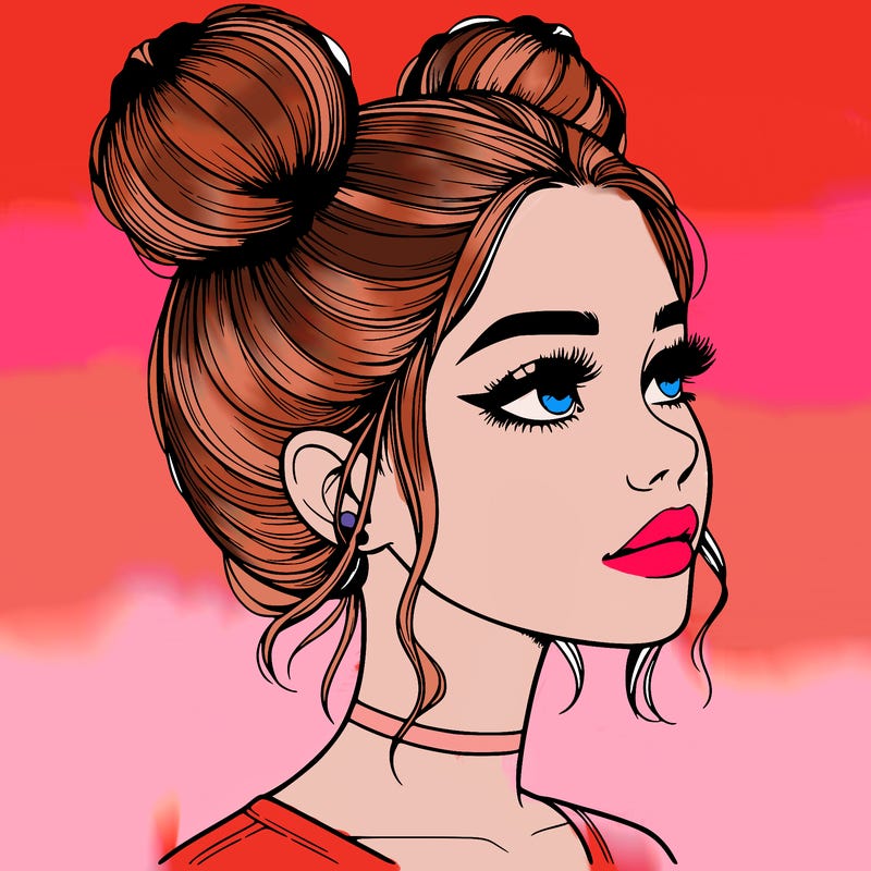 realistic girl with buns on the top of her head