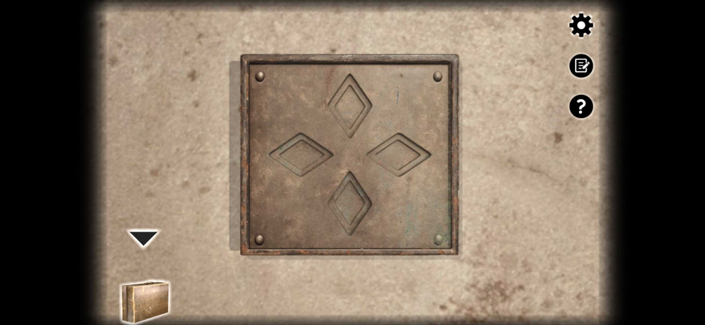 Haven - Escape Room Game - A close-up of a metal plate puzzle with diamond shapes in Haven Escape Room Game.