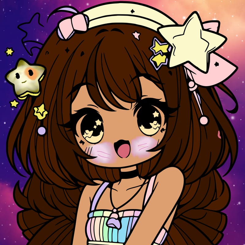 cute anime girl with star accessories