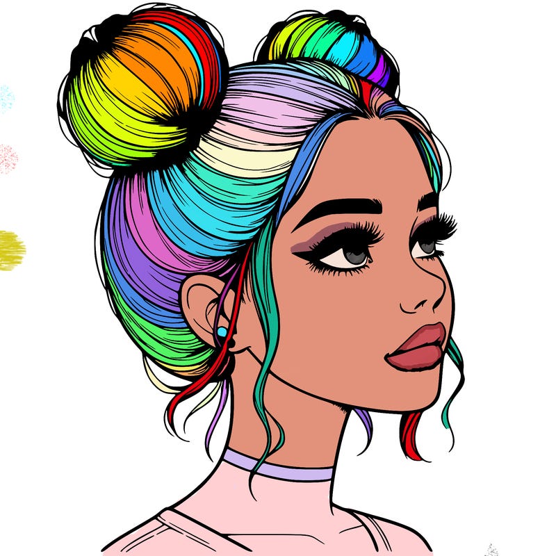 realistic girl with buns on the top of her head