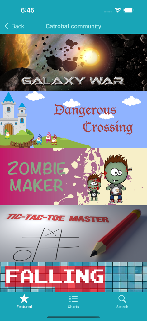 Pocket Code - Pocket Code app interface displaying various community-created game projects