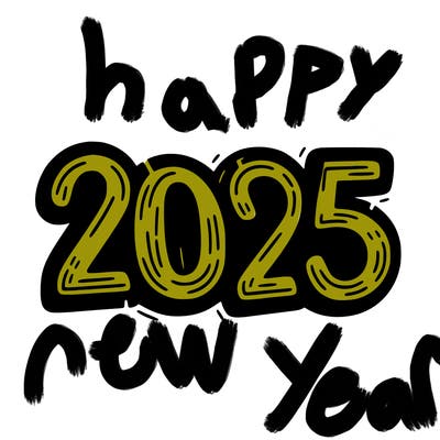 one line scrawled numbers sketch design “2025”