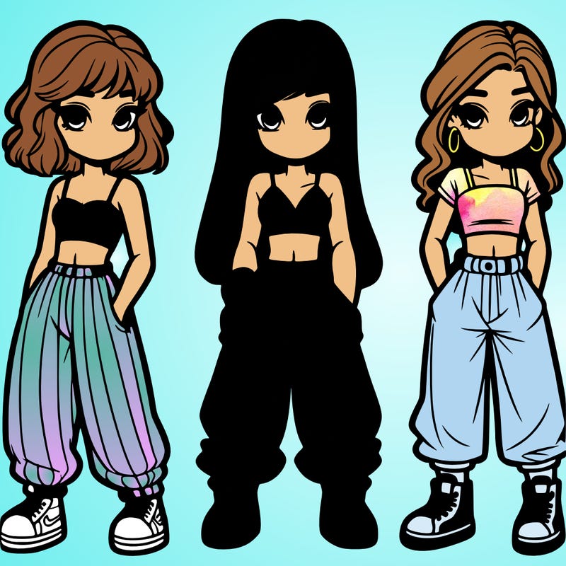 girls in baggy pants and crop top