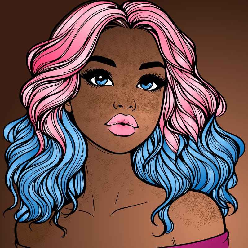realistic girl with wavy hair and lips