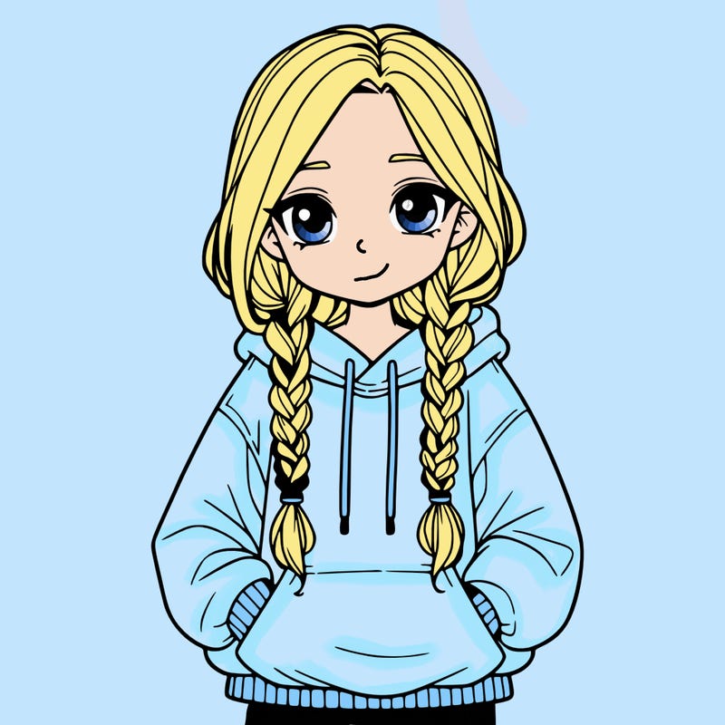 a realistic girl with a oversized hoodie and she has braids