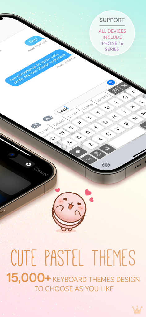 Pastel Keyboard Themes Color - Custom marble keyboard theme on iPhone with a cute pastel character