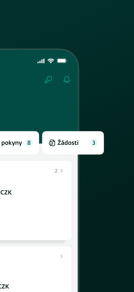 Interface of J&T Banka mobile app showing a section for requests with a notification badge