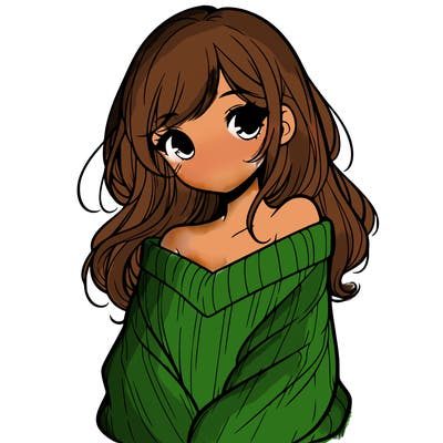 shy pretty girl wearing a sweater that is falling off one shoulder portrait
