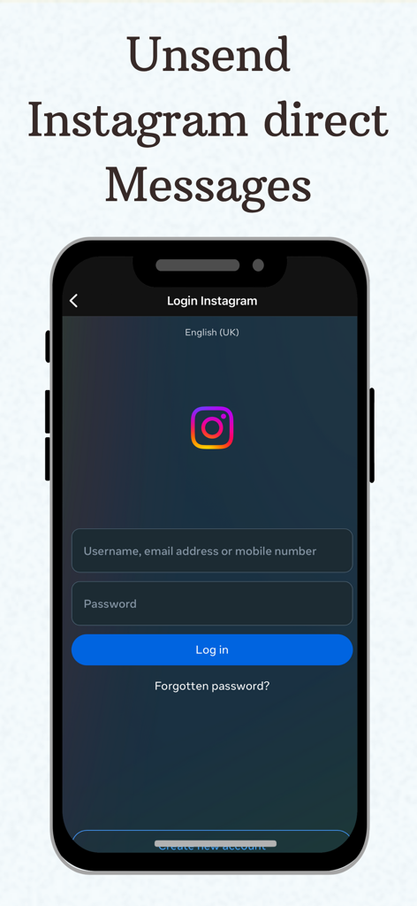 Unpost: Bulk Delete Messages - Instagram login screen in the Unpost app for unsending direct messages
