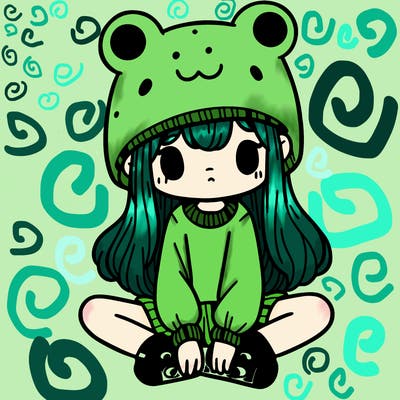 a girl wearing a frog hat and some frog socks