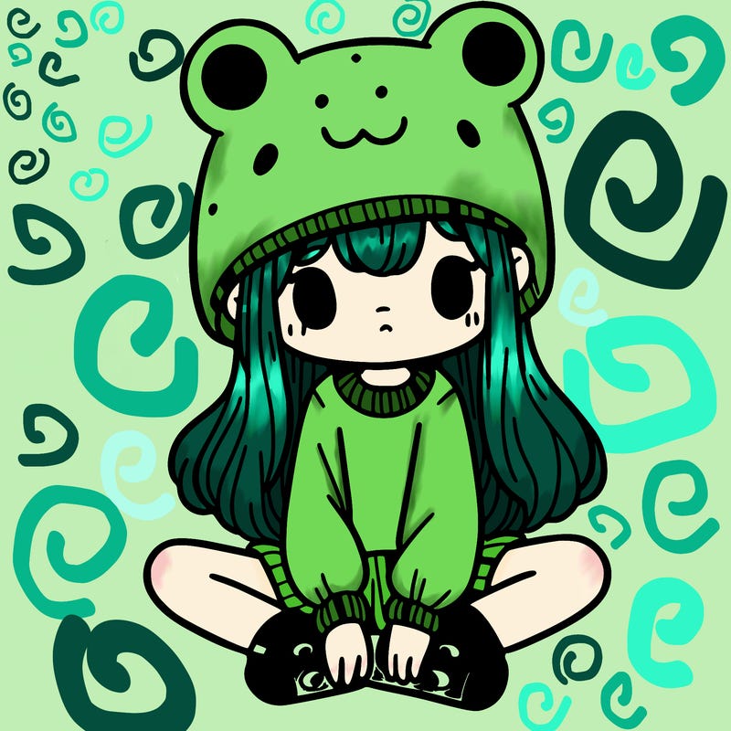 a girl wearing a frog hat and some frog socks
