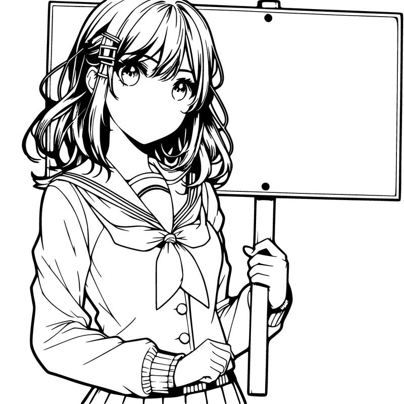 realistic manga girl holding a sign
