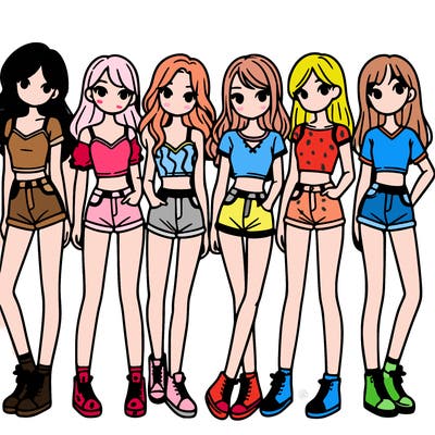 a group of girls wearing crop tops and shorts
