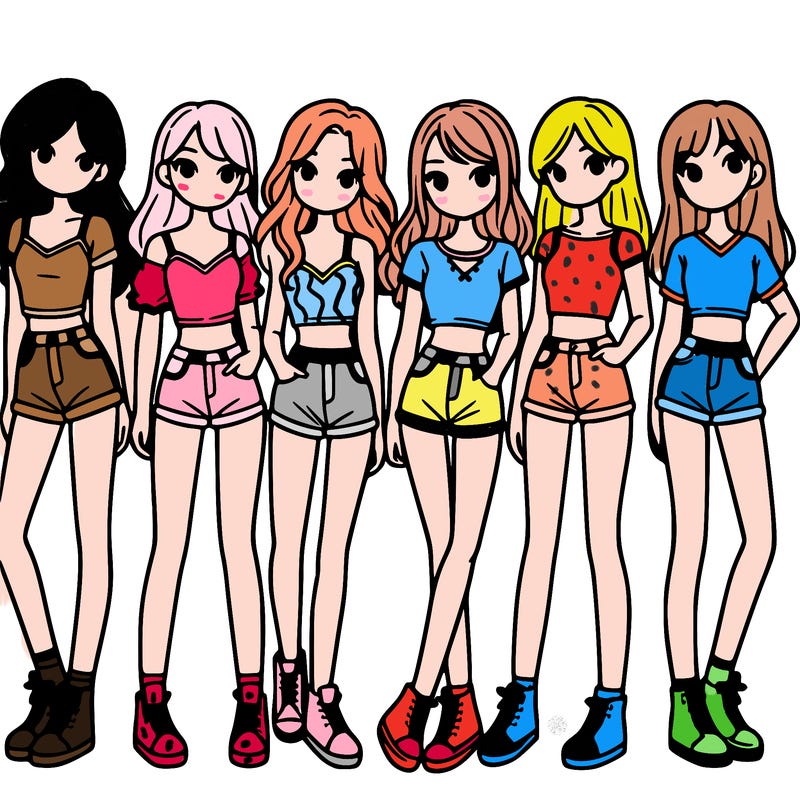 a group of girls wearing crop tops and shorts