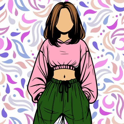 realistic girl faceless with baggy pants and a crop top