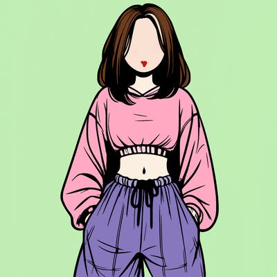 realistic girl faceless with baggy pants and a crop top