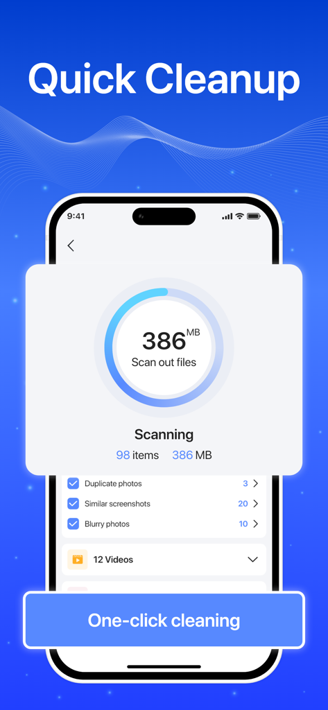 Cleanify: Purge Lite - Cleanify app quick cleanup screen showing a scan of duplicate and blurry photos on an iPhone