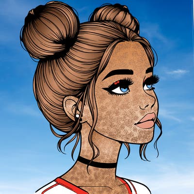 realistic girl with buns on the top of her head