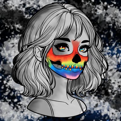 realistic girl with skull