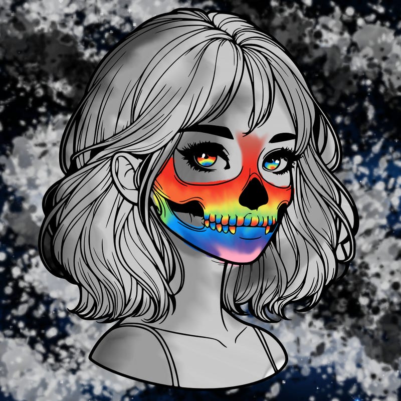 realistic girl with skull