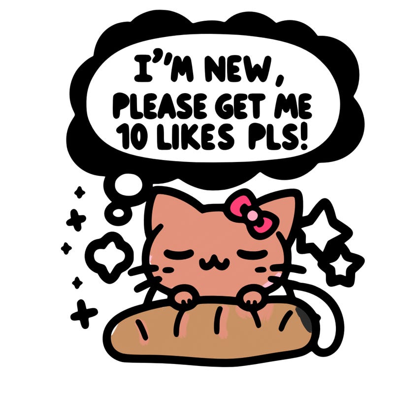 kitty taking a nap dream talking and saying "i'm new, please get me at least 10 likes pls!!"