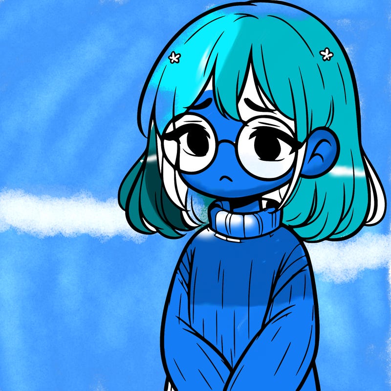 sad girl with glasses in a sweater