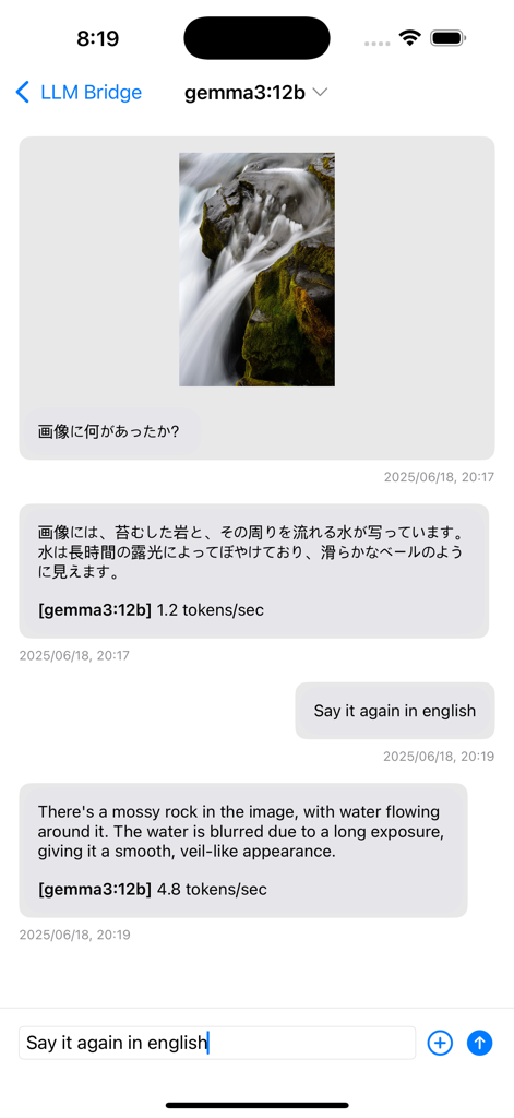 LLM Bridge - Multi LLM Client - LLM Bridge app demonstrating Vision AI image analysis and multilingual chat support.