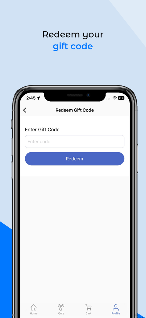 Living Logos Mobile app screen to redeem a gift code