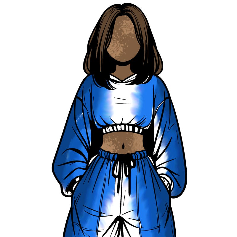 realistic girl faceless with baggy pants and a crop top