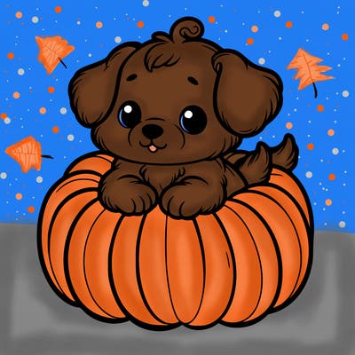 cute little puppy in a pumpkin