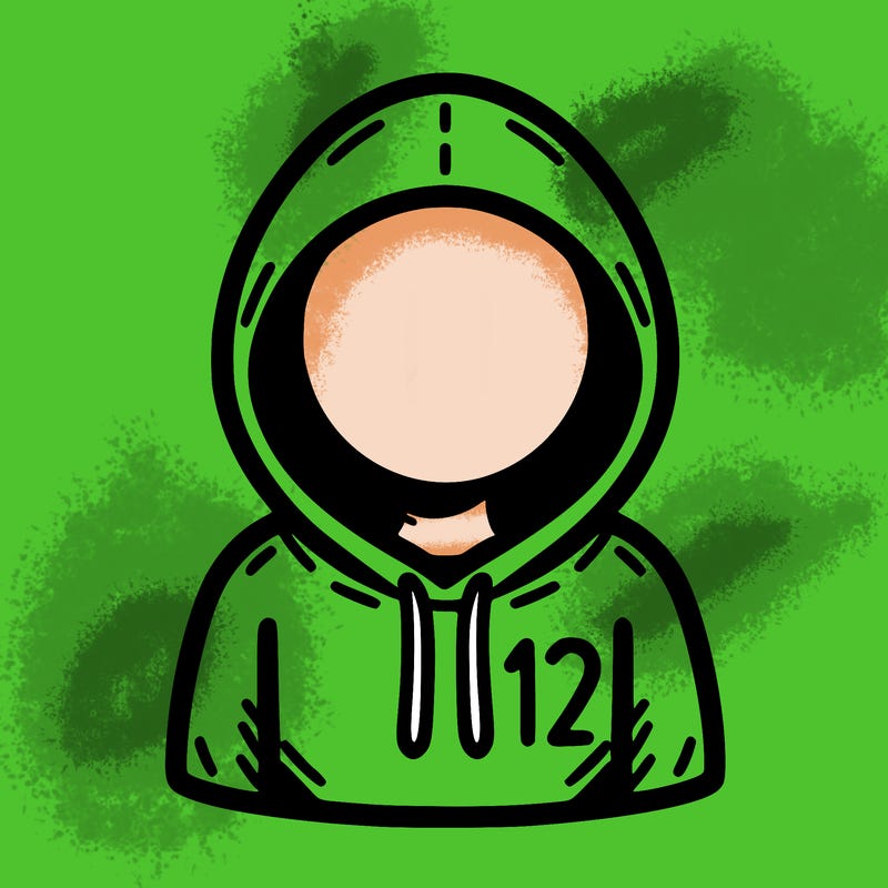a person with non face waering a hoodie with a small 132 symbol