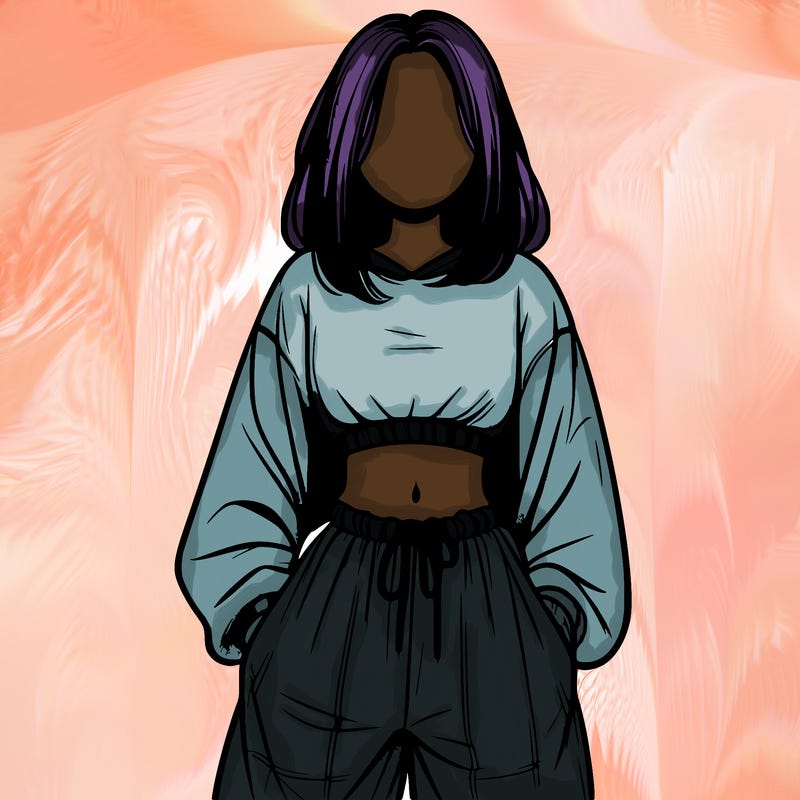 realistic girl faceless with baggy pants and a crop top